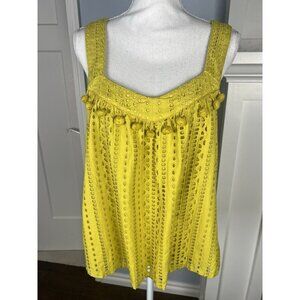 Sundance Eyelet Square Neck Sleeveless Top Pom Pom Trim Lined Size Medium
